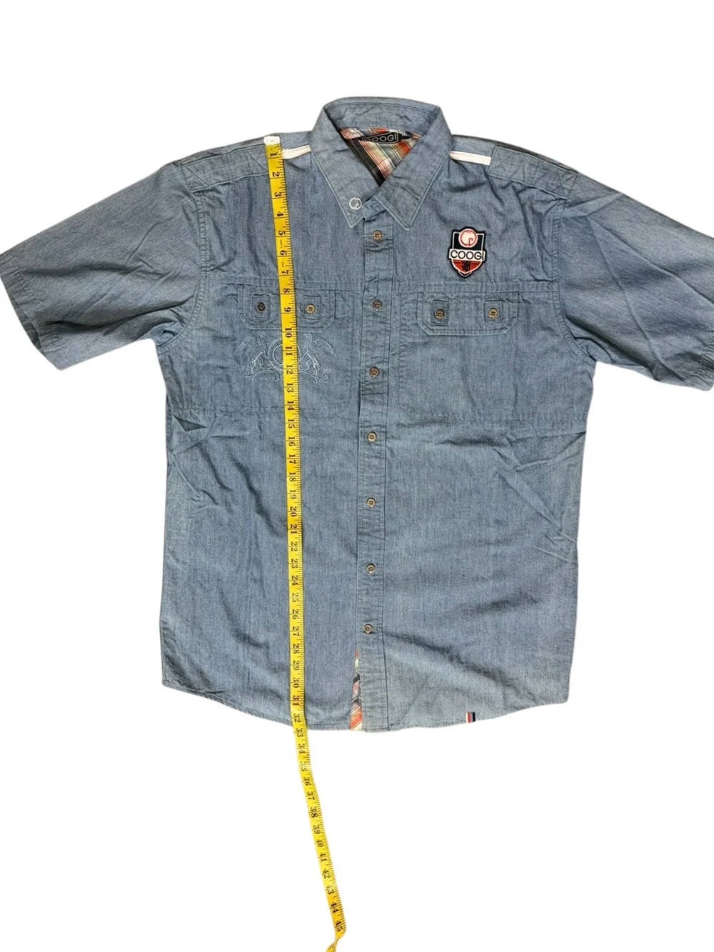 COOGI Australia Men's Chambray Short Sleeve Button Up Camp Shirt